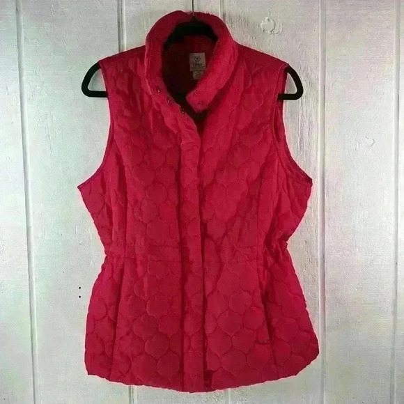 Izod Women’s Size L Fuschia Hot Pink Quilted Vest 2 Pockets Interior Drawstring - Picture 5 of 7